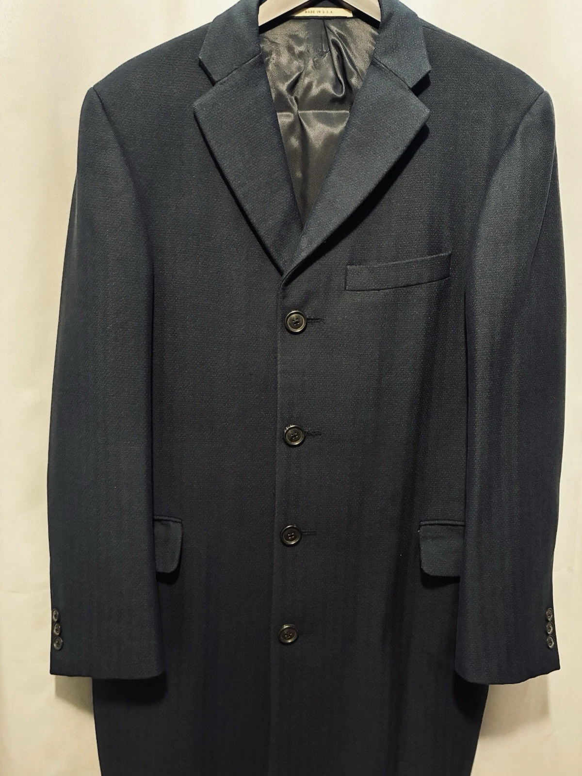 Burberry London Men's Navy Herringbone Long Lined Overcoat Coat Size 38 Reg image 1