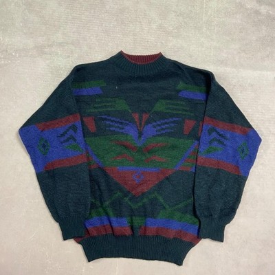 Vintage Strickpullover Abstrakt Gemustert Opa Strickpullover Herren L