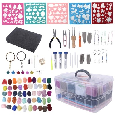 50 Colors Wool Roving Fiber Yarn Needle Felting Tool Kit for Beginners