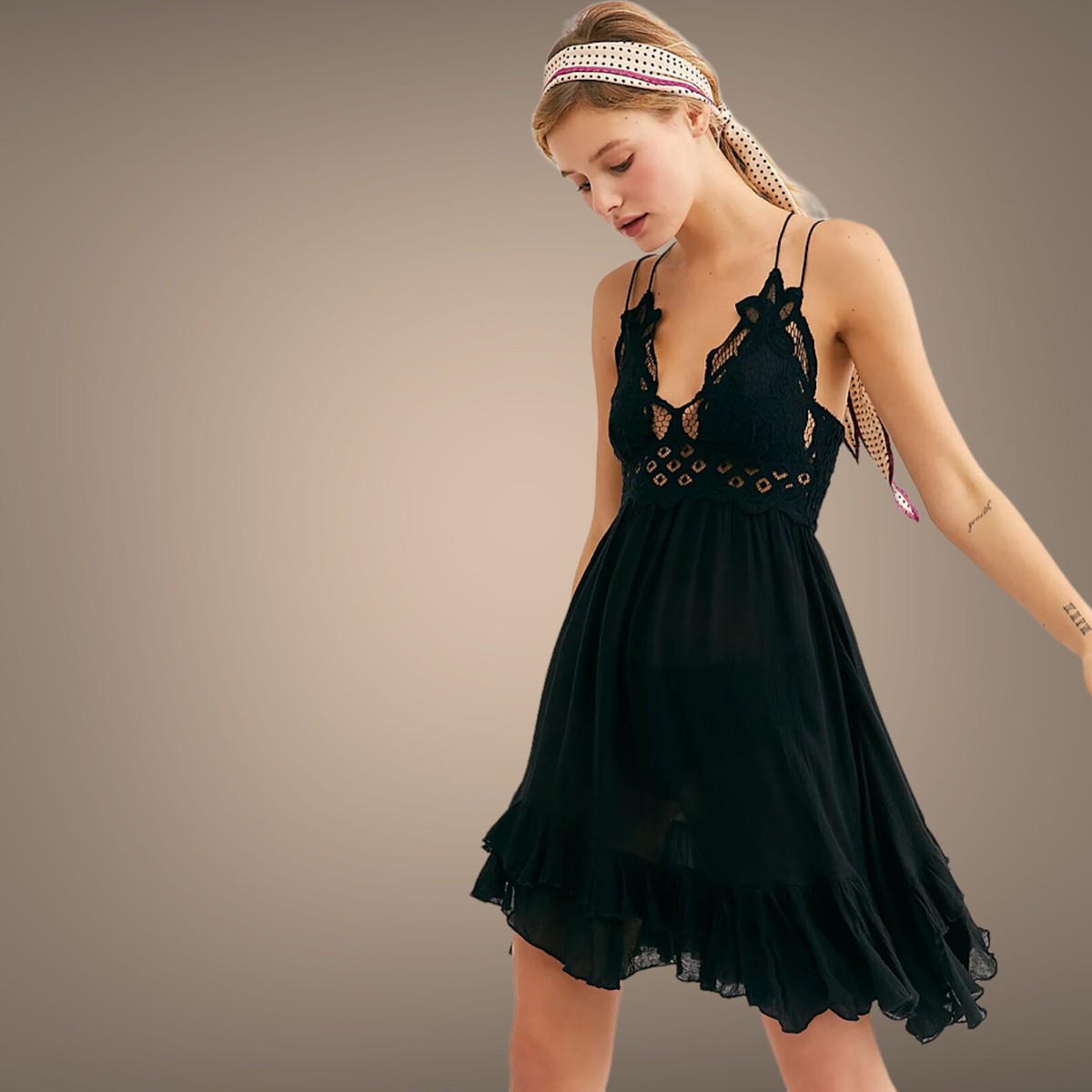 Free People FP One Adella Slip Mini Dress Crochet Lace Tiered