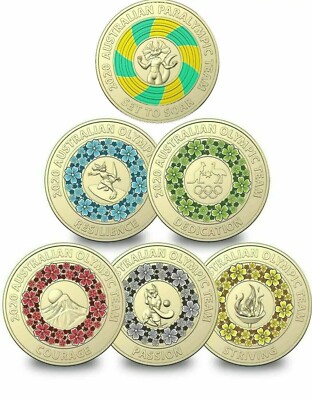 Australian Olympic Team Tokyo 2020 Set of 6 Two Dollar $2 Coloured