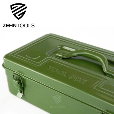 ZEHN TOOLS Vintage Army Green Tool Box Metal Van Chest Carry Handle Military Surplus Ammo