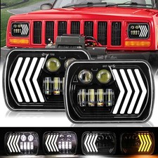 Pair 5x7 7x6 Led Headlights Sealed Highlow Beam For Jeep Cherokee Xj 1984-2001