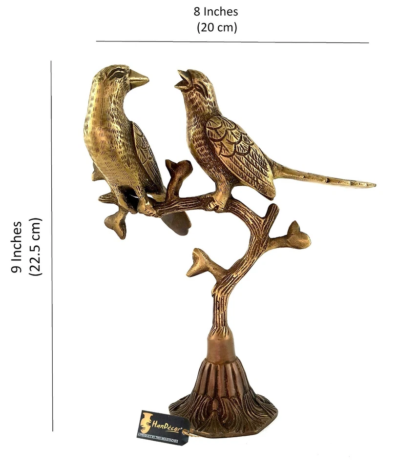 Antigua pieza de exhibición de estatua de pájaros del amor en árbol de latón para decoración del hogar, 9 pulgadas Foto 4 de 4