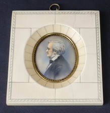 MAGNIFIQUE ancienne MINIATURE PEINTURE XIXe PORTRAIT RICHARD WAGNER Compositeur