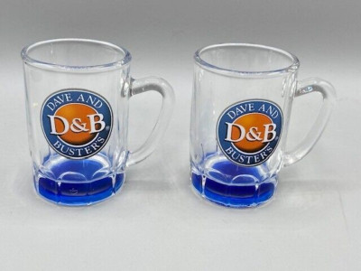 Pair of Dave And Busters D&B Shot Glasses Mini Mugs with handles