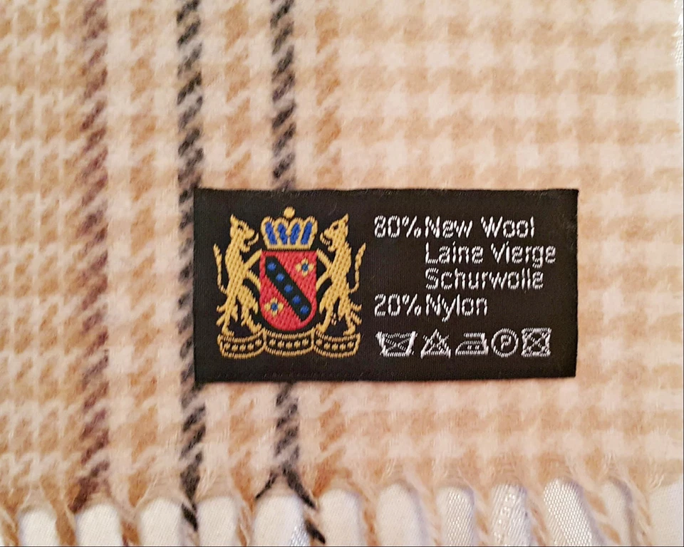 BUFANDA LARGA VINTAGE AUTÉNTICA BEIGE A CUADROS Y CUADROS MEZCLA DE LANA PARA HOMBRE CON FLECOS Foto 3 de 3