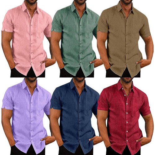 Camisas para hombre de manga botones de verano lisas informales sueltas blusa para el torso | eBay
