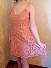 Peach & Turquoise Lace Short Party/Sun Dress Spaghetti Strap Blushing Heart Sz M