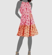  100 Inc International Concepts Women's Pink Printed Belted A-Line Dress Size 8