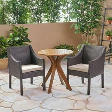 Dye Outdoor 3 Piece Acacia Wood and Wicker Bistro Set