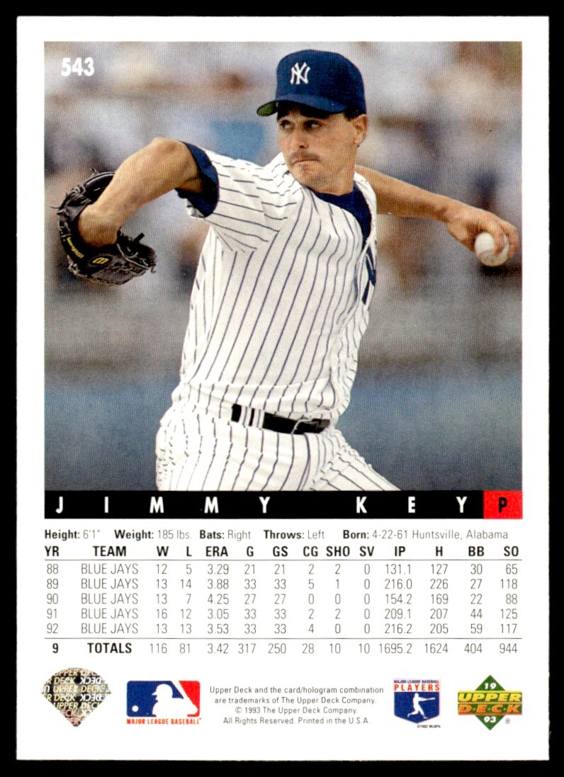 1993 Upper Deck #543 Jimmy Key New York Yankees | eBay