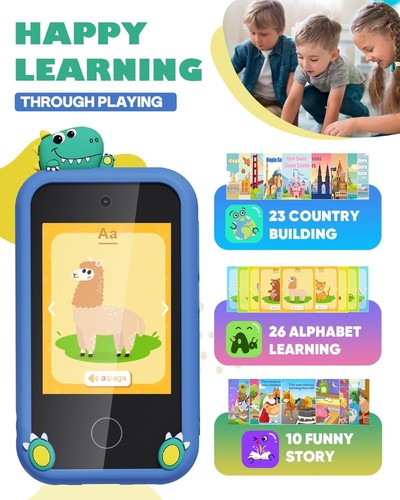 Kids Smart Phone Toys 2.8" Touchscreen Toddler Learning Toys, 8G SD Card Blue - Picture 2 of 7