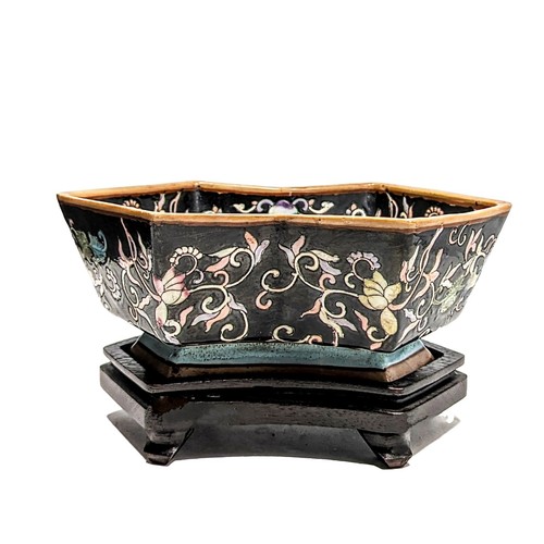 Fioriera Jiaquing porcellana rosa famiglia cinese vintage supporto legno 10" - Foto 4 di 20