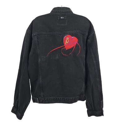 Passion Parties Denim Jacket L Vintage Embroidered Distressed Black ID Wear