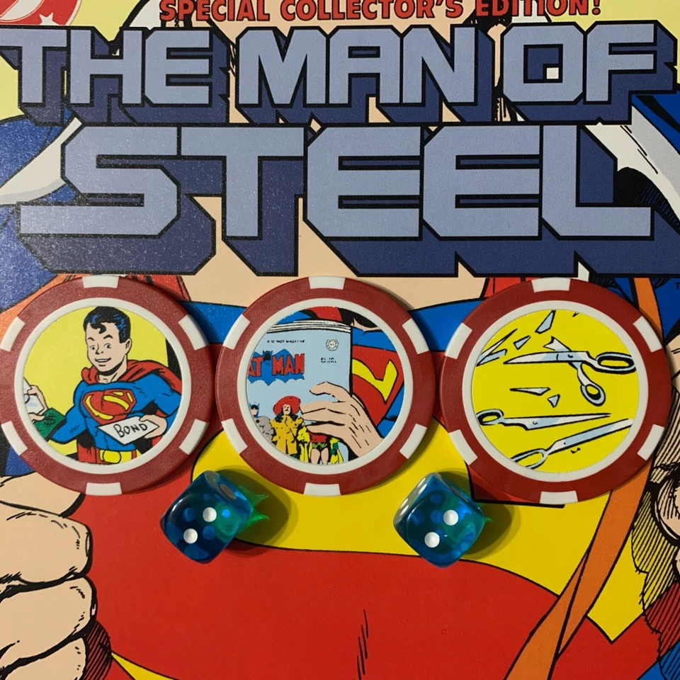 Fichas de acción Heroclix con dados de 12 mm. ¡Superman se corta el pelo! Foto 2 de 2