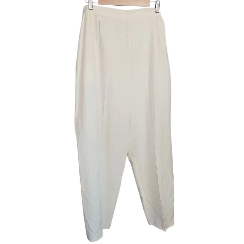 Vintage Allison Taylor 100% Silk Pants Sz 2X Minimalist Off White Trousers