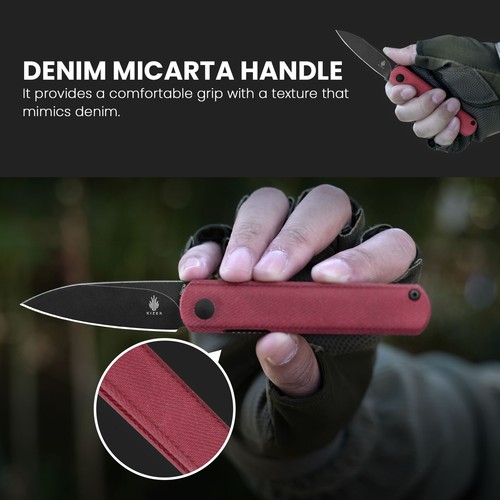 Kizer Feist Drop Point Folding Knife 154CM Blade Denim Micarta Handle V3499C3 - Picture 3 of 7