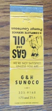 G & H SUNOCO GAS STATION MATCHBOOK COVER: EMPTY 1970s MATCHCOVER -B23