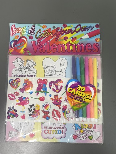 Vintage Lisa Frank Aufkleber Valentinstag Color Your Own 😍Neu im Paket