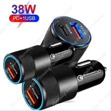 38W 12V USB C Car Phone Fast Charger Adapter PD/QC USB A Cigarette Lighter Plug