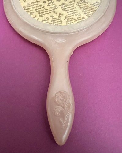 Vintage Cream Color Lace Rose Flower Pocket Or Purse Mirror - Picture 3 of 5