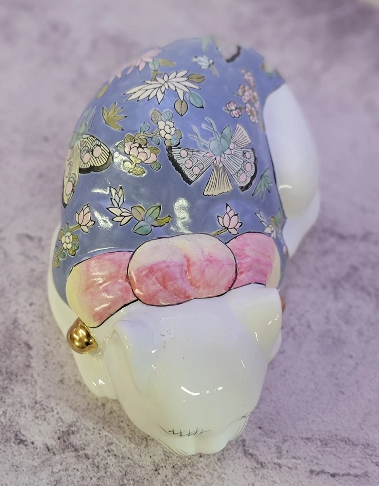Gato durmiente chino grande vintage de porcelana pintado a mano Foto 3 de 4