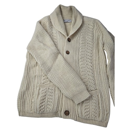 Schulterklappen Wolle schwerer dicker Zopfmuster Schal Cardigan Pullover Italy 42 M - Bild 8 von 18