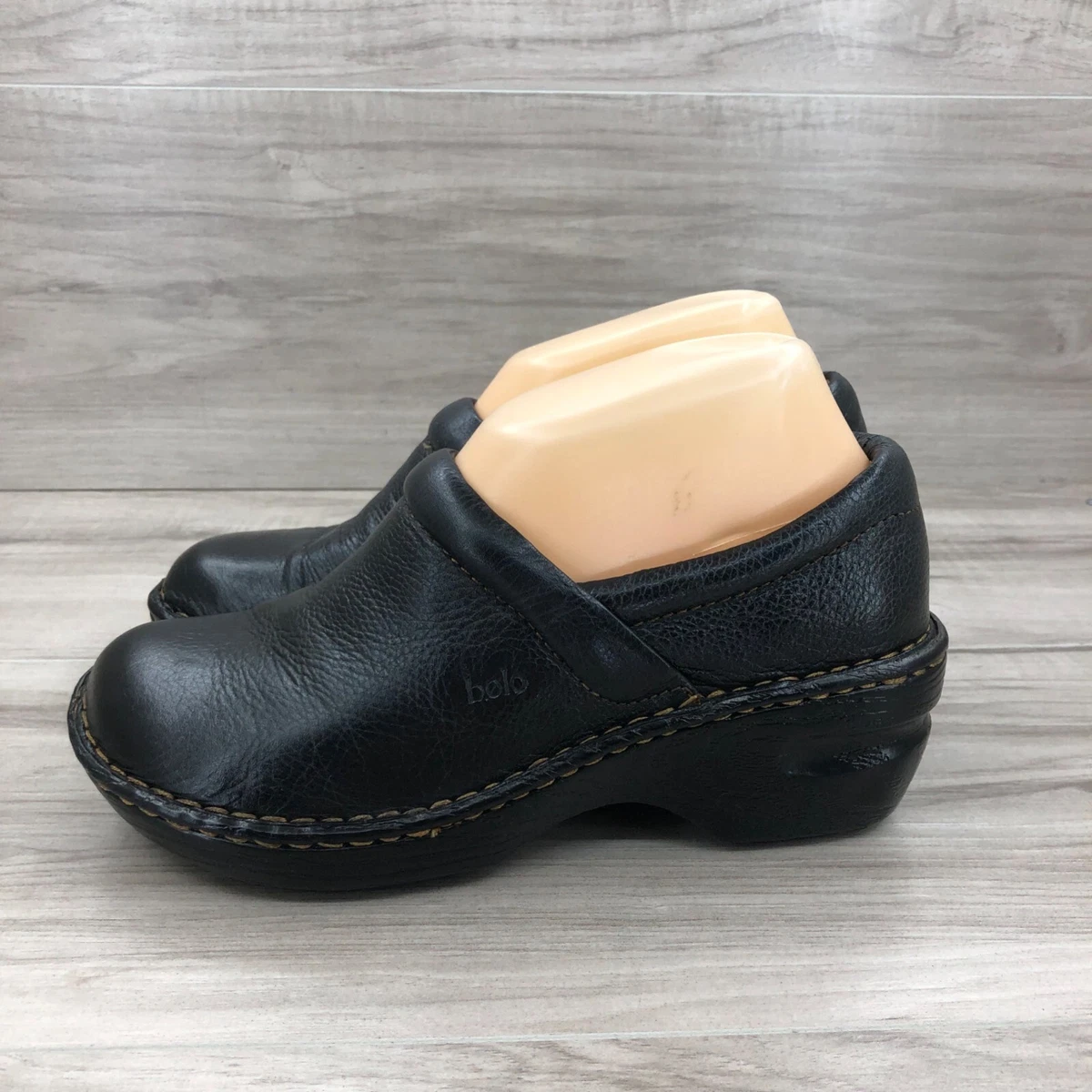 Bolo Clogs Women s 6.5 Black Leather Slip On Shoes eBay