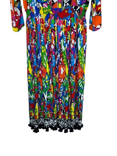 Vintage Diane Freis buntes Plissee Kleid 1X Midi Art to Wear Langarm 80er - Bild 5 von 15
