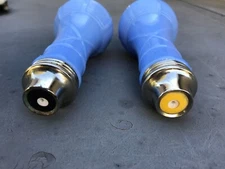 RARE Lids! Jeanette Glass Co. Delphite Blue Salt and Pepper Shakers Basket Weave