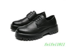 Mens Block Heel Platform Lace Up Faux Leather Shoes Casual Formal Dress Brogue