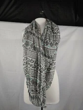 Ann Taylor LOFT Infinity Scarf Tribal Print Raw Hem Rayon Black/White/Green Boho