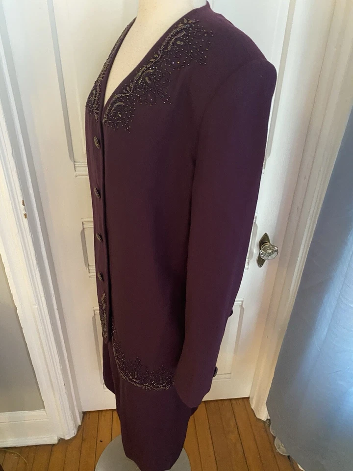 JOHN MEYER 100% ШЕРСТИ ВИНТАЖНЫЙ ФИОЛЕТОВЫЙ ЮБКА КОСТЮМ БИСЕР НА КУРТКА-SIZE18W-ОТЛИЧНОЕ - Изображение 4 из 4