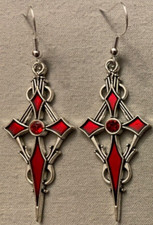 SPIKY CROSS EARRINGS - Red Enamel w/Sterling Silver Ear Wires - GOTHIC HALLOWEEN
