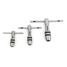 T-Type Tap Wrench Set of 3 with T-Handle & Solid Collet Jaws for Threading