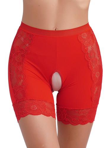 Pantalones cortos transpirables sin entrepierna de encaje floral de cintura alta para mujer - Imagen 46 de 84