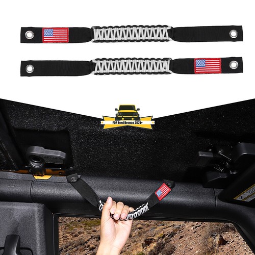 US Flag Roof Roll Bar Grab Handle Grip Rope For Ford Bronco 2021+ Black & White - Picture 3 of 11