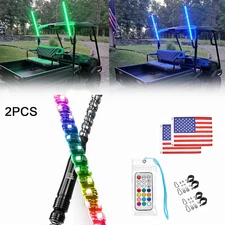 Pair 3FT RGB LED Spiral Whip Lights W/ Flag&Remote Antenna Chase for RZR UTV ATV