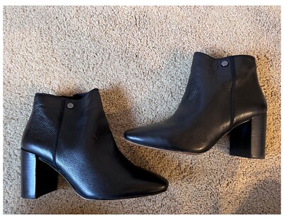 Karl Lagerfeld Black Pebble Heeled Leather Stylish Ankle Boot Women's 6M 