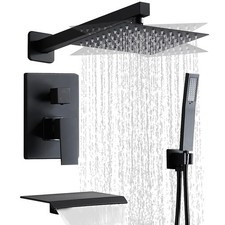 Black Shower Faucet Set with Tub Spout Wall Mount 12 inch Shower Head Combo Kit