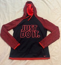 Nike Womens Therma-Fit Hoodie Size S Small Black Red Just Do It Sweatshirt