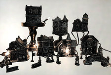 Set of 7 Greenbrier Halloween Hand Painted Houses  10 Little Figures Village