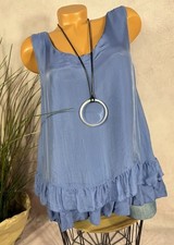 NEW ITALY A-line silk summer top sleeveless BLUE 38 40 42