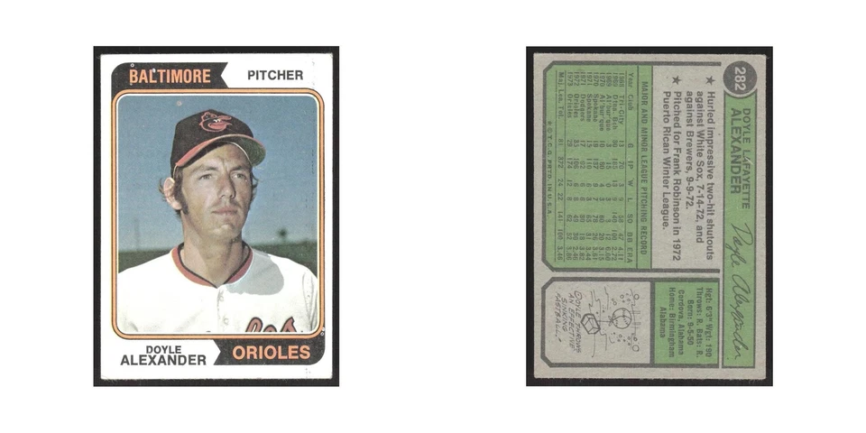 1974 Topps Doyle Alexander Orioles #282 - Image 3 of 3