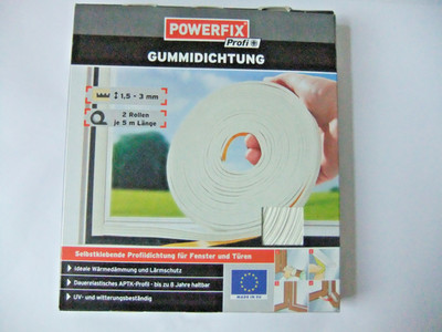 POWERFIX Gummidichtung E-Profil weiss 2x5 m + 3,8m  Fensterdichtung Türdichtung