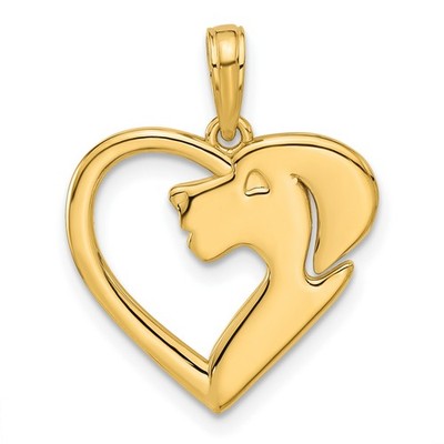 14k Yellow Gold Polished Heart with Dog Charm 18 mm x 18 mm