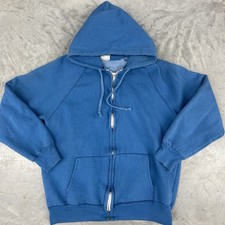 True Vintage 70s Blank Full Zip Baby Blue Hoodie Sweatshirt Romania Large
