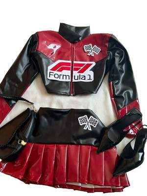 Formel 1 inspiriertes Damen-Outfit aus echtem Schafsleder   Racer Girl Jacke & Rock