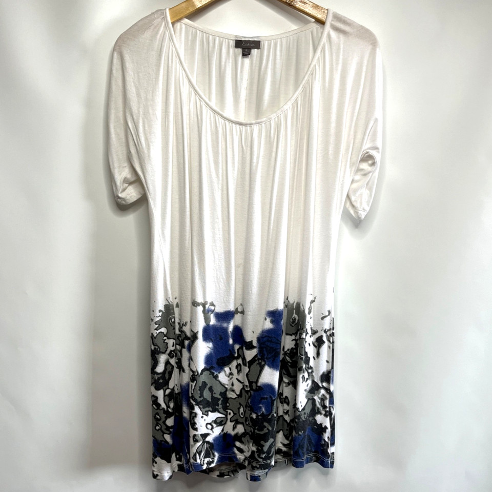 Katies Shirt Dress Small White Short Sleeve Floral Knee Length Midi Women